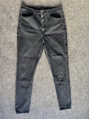 Express Dark Grey Super High-Rise Button-Fly Skinny Jeans
